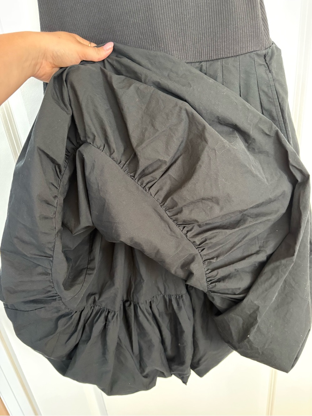 J. Crew Black Fitted Tank Midi Dress with Poplin Cotton Bubble Skirt Size Large - Picture 7 of 8